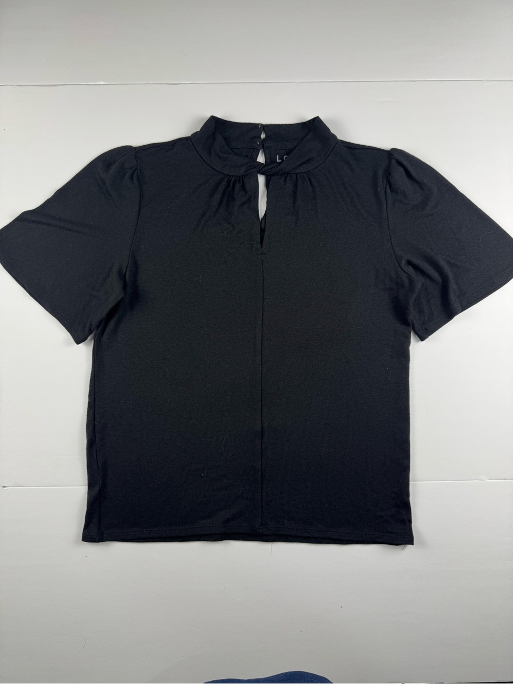 LOFT Black Short Sleeve Keyhole Mock Neck lightweight sweater